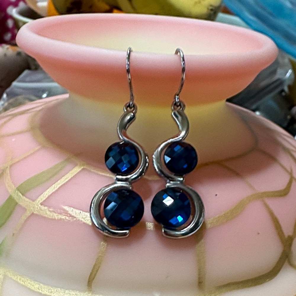 Elegant Silver and Blue Earrings - Picture 1 of 1